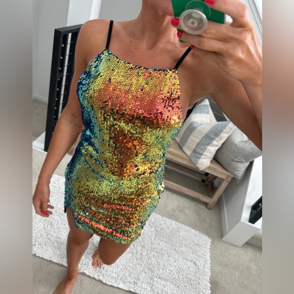 REVOLVE about us sequin mini dress open back orange/yellow formal party event S - Picture 5 of 14